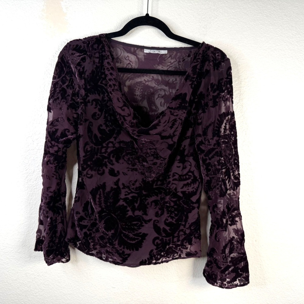 Vtg Ice Top Purple Sz S Velvet Burnout Cowl Neck Sheer Whimsigoth Fairy Grunge